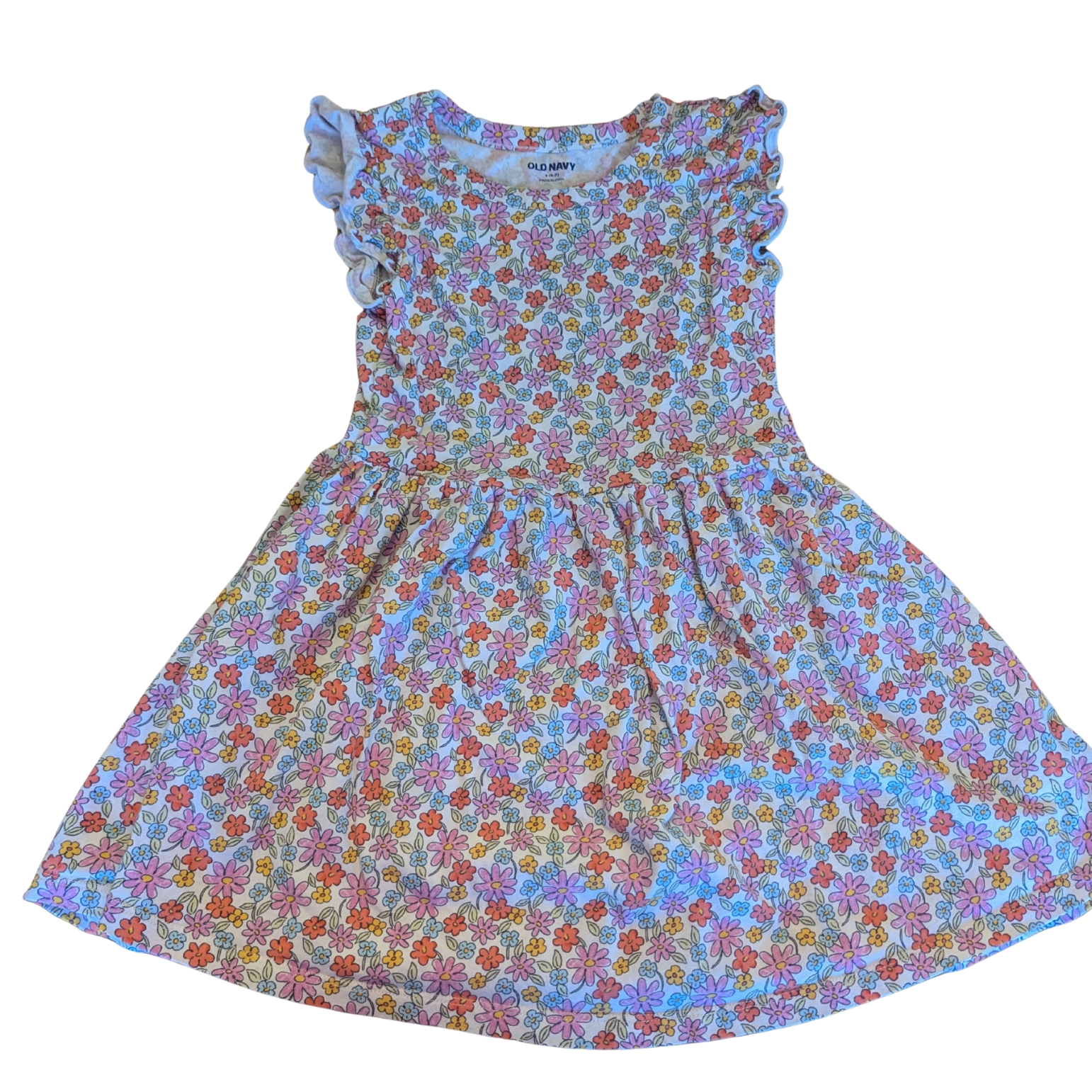 Euc Old Navy Girls Small 6/7 Flutter Sleeve Fit And Flare Dress Ditsy Floral